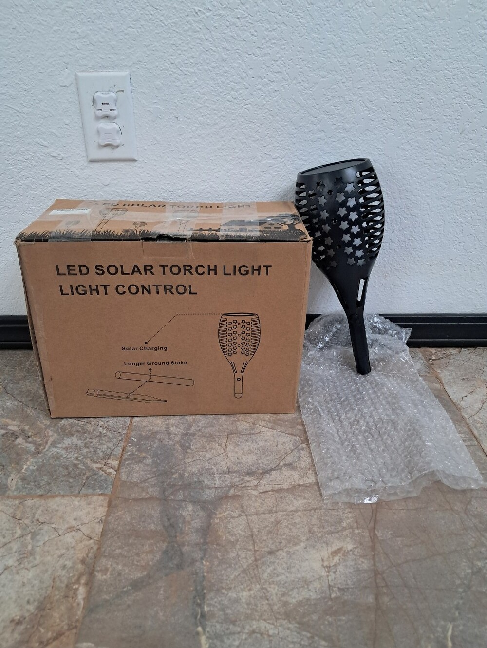 LED Solar Torch Light Black Outdoor Garden Accent Set Of 4 Star Cutouts